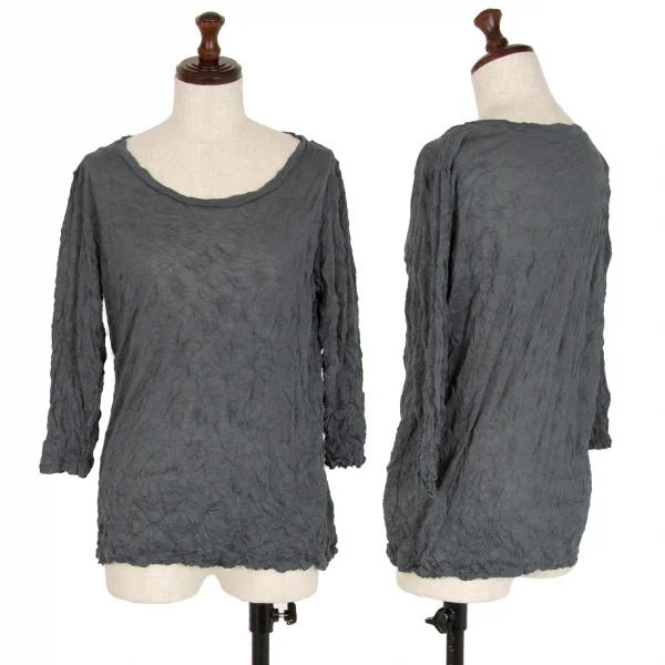 イッセイミヤケ ミーISSEY MIYAKE me シワ加工7部袖カットソー グレーM