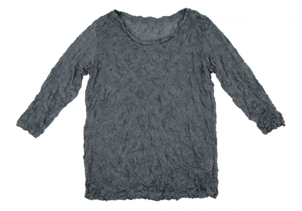 イッセイミヤケ ミーISSEY MIYAKE me シワ加工7部袖カットソー グレーM