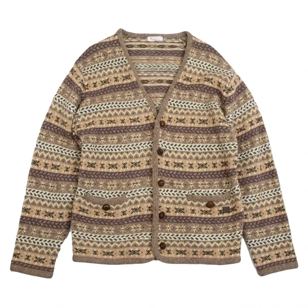 パパスPapas ウールくるみボタンフェアアイルニットカーディガン