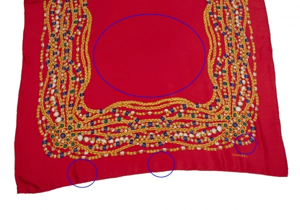 シャネルCHANEL 宝石チェーンプリント大判スカーフ 赤 (K-109630)