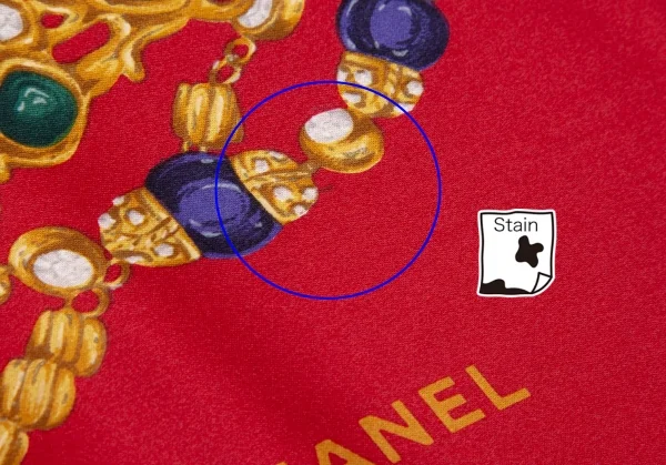 シャネルCHANEL 宝石チェーンプリント大判スカーフ 赤 (K-109630)