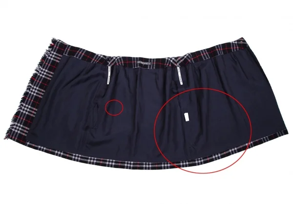 バーバリーズBurberrys' チェックフリンジラップスカート 紺9 (K-111676)