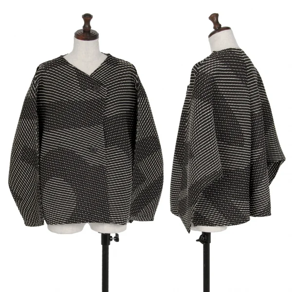 イッセイミヤケISSEY MIYAKE 刺し子プリーツドルマンジャケット 黒白2