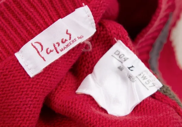 パパスPapas コットンフロントアーガイルチェックニット 赤緑グレーL