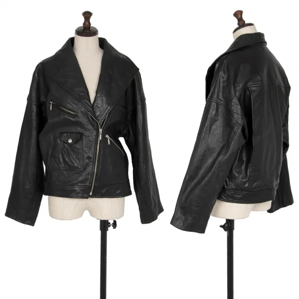 リムアークRIM.ARK オフショルダーレザーライダースジャケット 黒Free