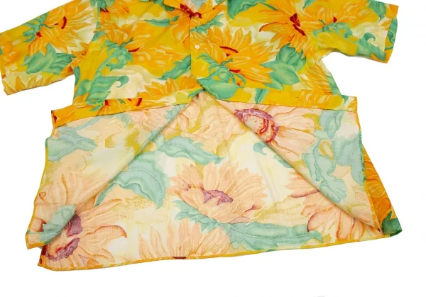 ケンゾーKENZO フラワープリントオープンカラー半袖レーヨンシャツ 黄