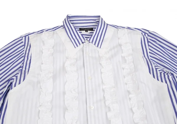 COMME des GARCONS HOMME PLUS Gathered Frill Stripe Shirt Blue