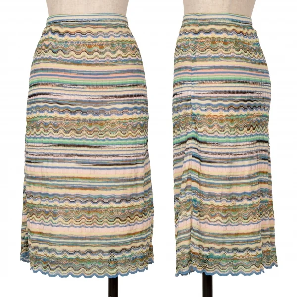 ミッソーニMISSONI グラデーションボーダーニットスカート ピンク青緑
