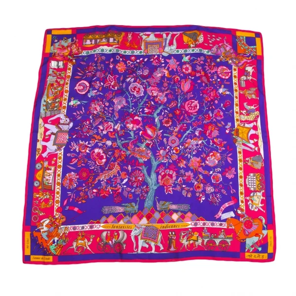 エルメスHERMES カレ90 眩惑のインド スカーフ 紫他 (K-126969)