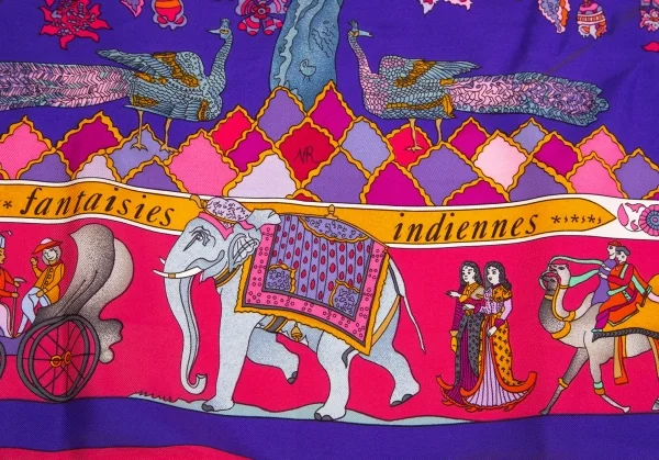 エルメスHERMES カレ90 眩惑のインド スカーフ 紫他 (K-126969)