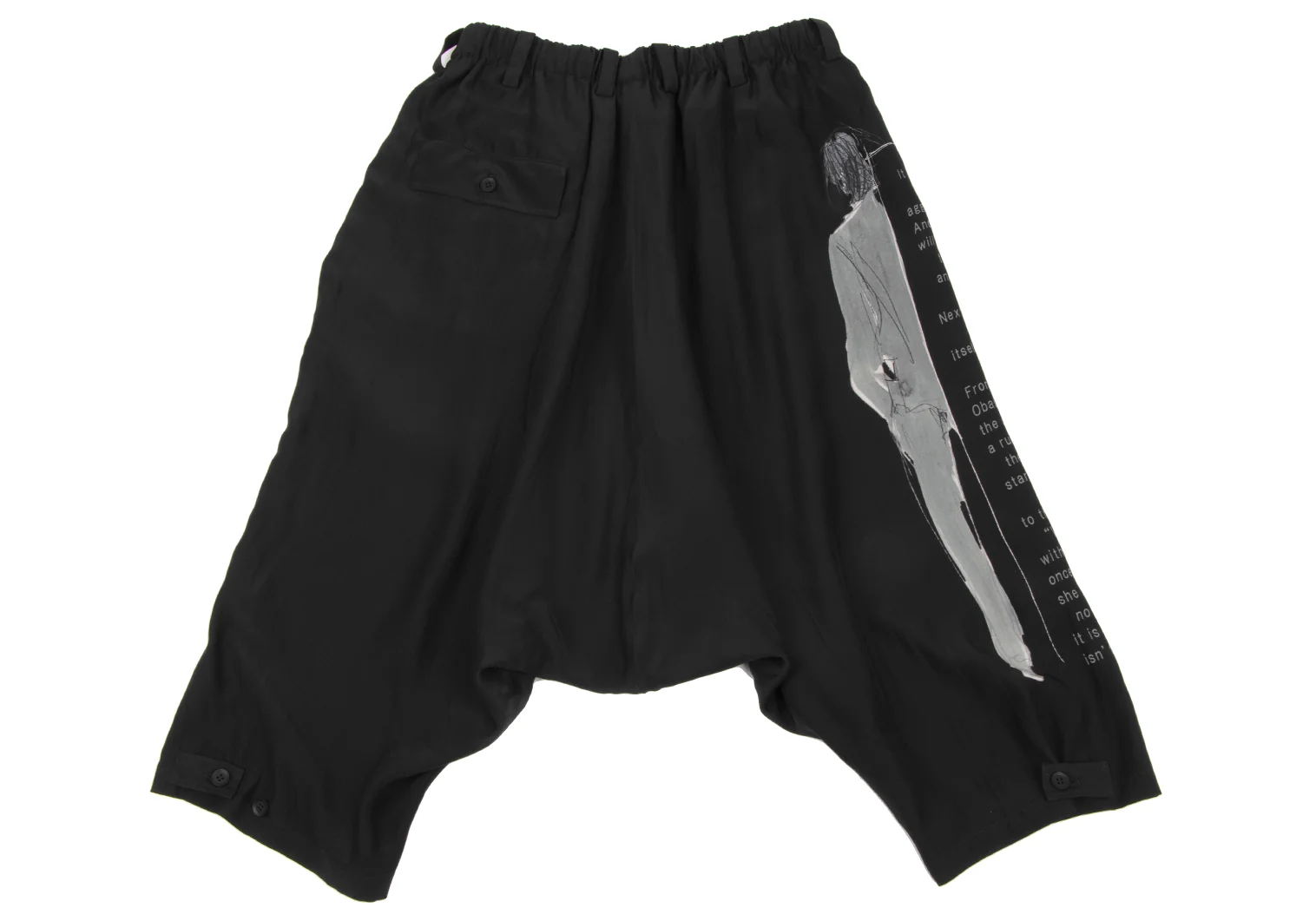 Yohji Yamamoto collections Printed Silk Dropped Crotch Pants Black