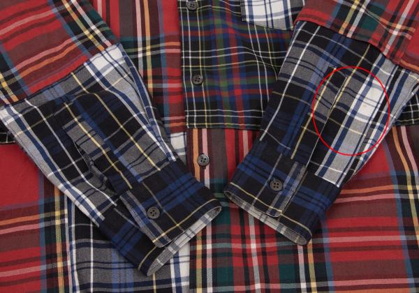 コムデギャルソンシャツパッチワークマルチカラーレッドチェックシャツ