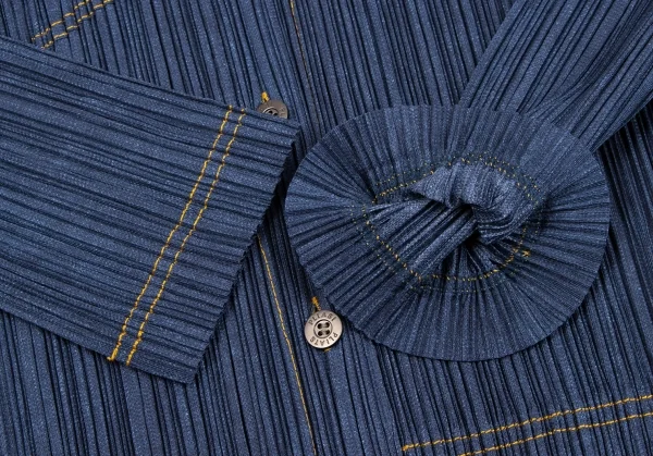 プリーツプリーズPLEATS PLEASE デニム転写プリントステッチジャケット