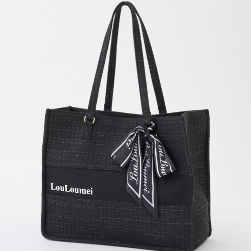 LouLoumei】スカーフ付ツイード横長キャリーオントート／自立可能