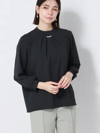 パールネックレス2WAYブラウス／8分袖／ウォッシャブル／ジョーゼット