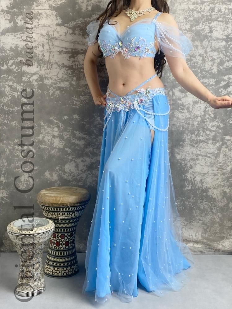 ベリーダンス衣装 ライトブルー CT0175 (M-L) - bachata ベリーダンス