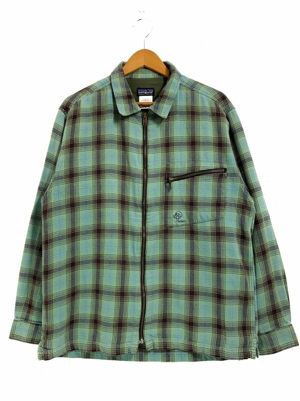 00s patagonia rhythm Check Zip-Up Cotton L/S Shirt 緑青茶 L相当