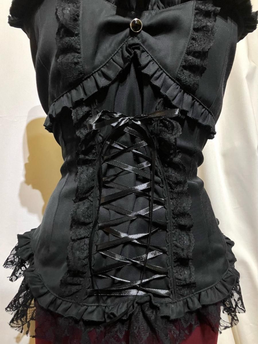 アクセサリー付き編み上げビスチェ：黒×黒 - MARBLE ~online shop~