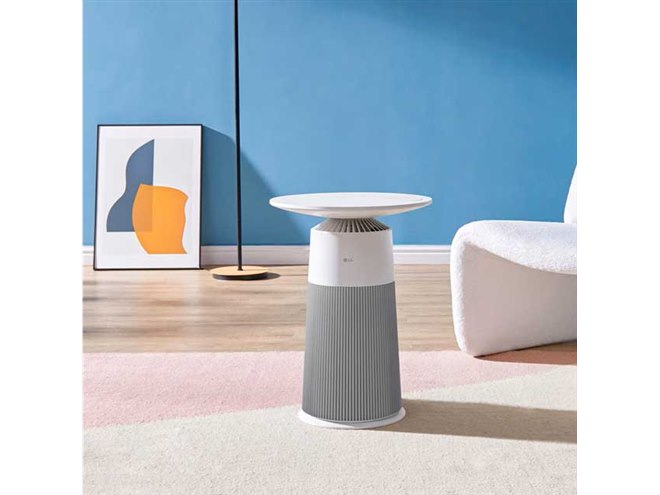 LG、テーブルやQi充電機能を備えた360度型空気清浄機「PuriCare