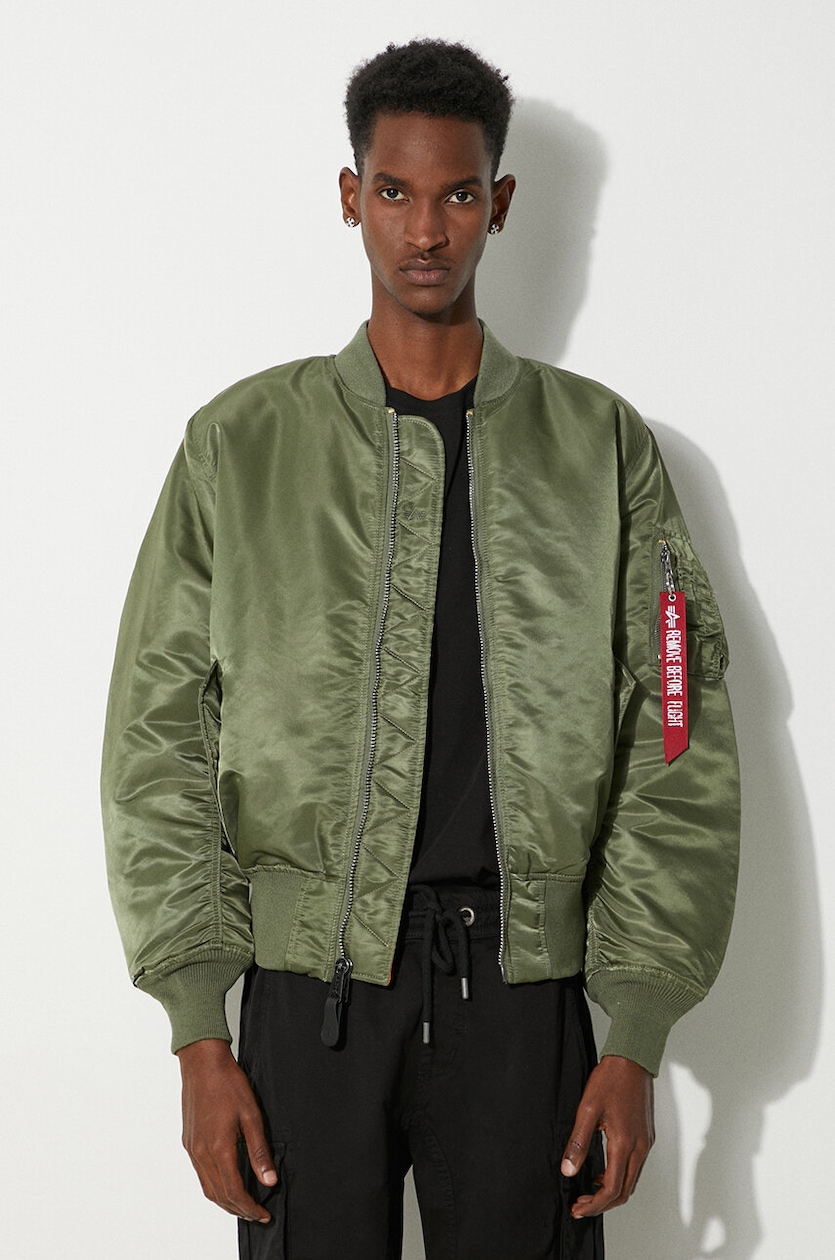 Alpha Industries bomber jacket MA-1 D-Tec men's green color