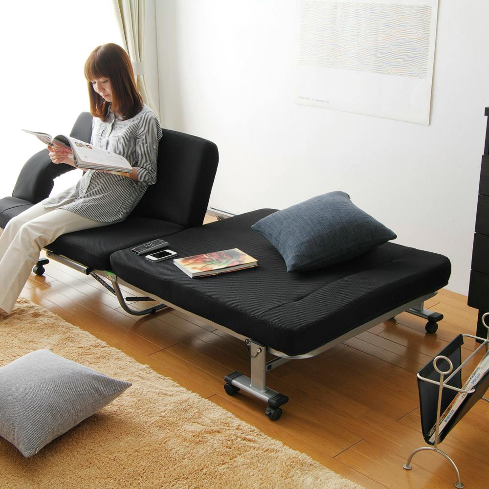 アイリスオーヤマ 折りたたみソファベッド OTB-SFN ブラック/シルバー