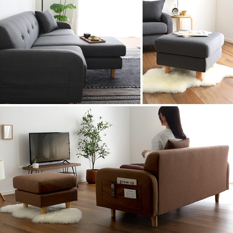 ③ACTUS TRANS ソファー グレー レザー オットマン付き ③ACTUS TRANS