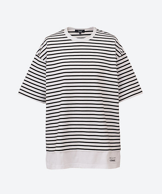 綿圧縮天竺ボーダー×綿天竺無地 半袖Tシャツ HO―T016―051