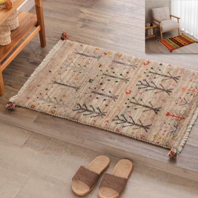 ☆ペルシャ絨毯 手織りリーズバフトギャッベ 玄関マットMサイズ【2