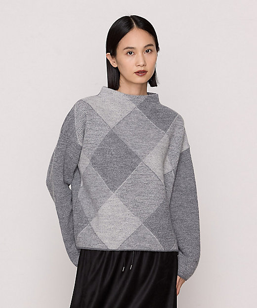 強縮ジャカード ブロックチェック柄ニット（7234II15
