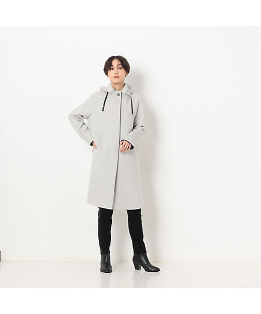 アンゴラウール デザインフード付スタンドステンカラーコート