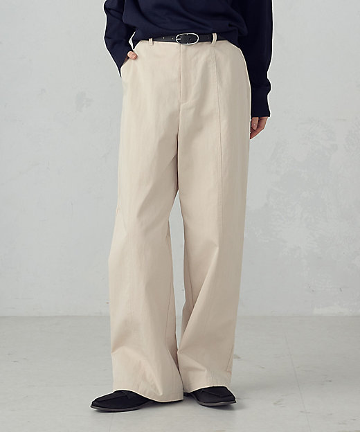 コットンナイロンツイル ワイドテーパードチノパンツ