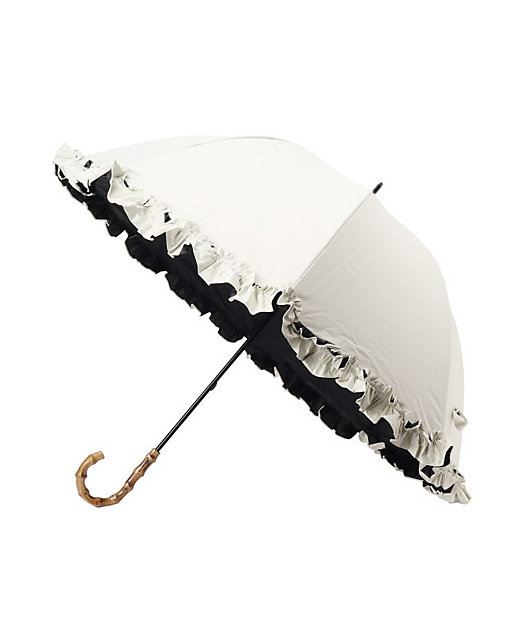 遮光・晴雨兼用】フリルバンブーハンドル日傘（2002375816