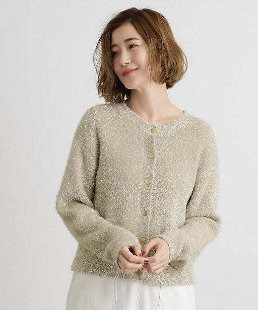 ラメフェザークルーネックカーディガン（2002379523