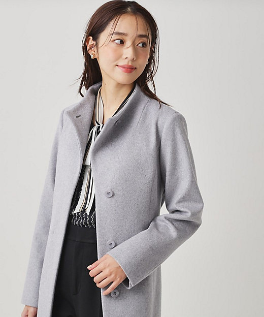 カシミヤ混／日本製】Iラインスタンドウィングカラーコート