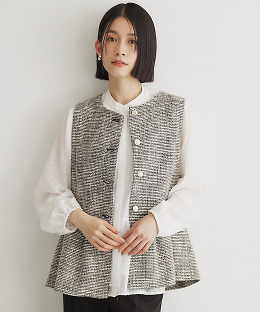 ONOFF活躍／セレモニー】ツイードペプラムジレ／洗える