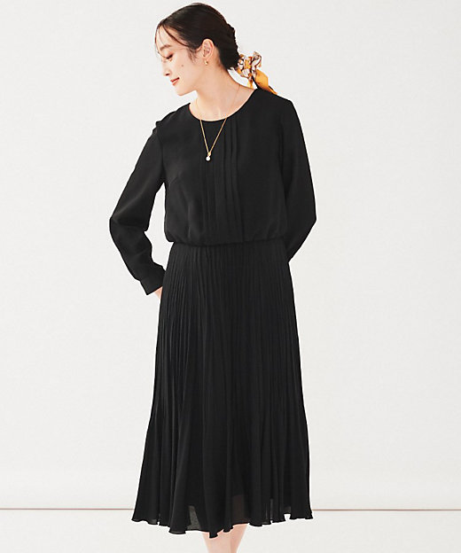 通勤】ジョーゼット プリーツワンピース（2002389090