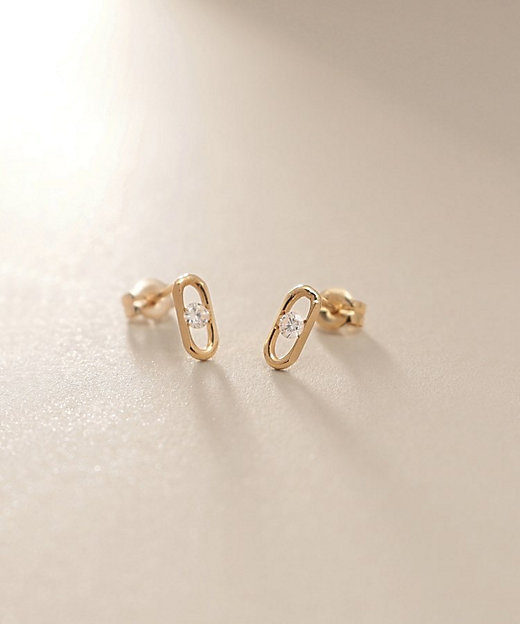 K18ダイヤモンド ロングカットアズキチェーン スタッドピアス