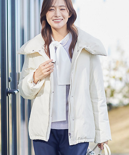 撥水／洗える／デザイン衿】ステッチレス ショートダウンコート