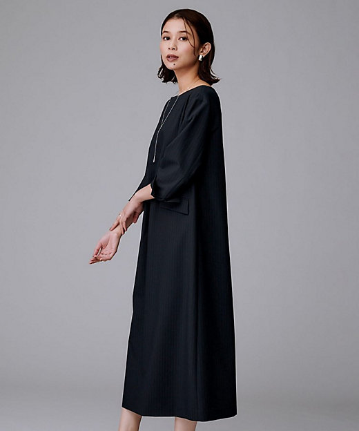 洗える／ストレッチ性】スーツライク ストライプワンピース