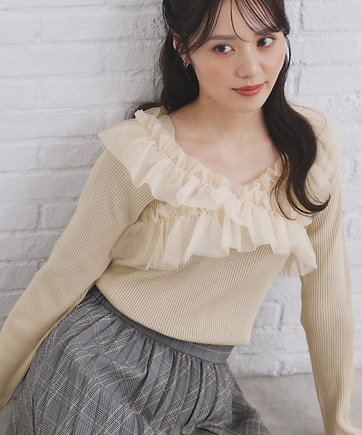 クロスチュールフリルリブニット【洗濯機OK／抗ピル