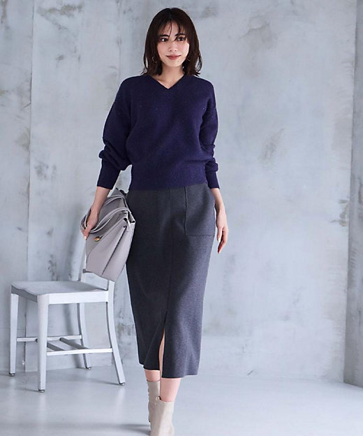 ウールライクタイトスカート【洗濯機洗い可】《8col