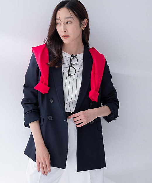 接触冷感／UVカット／洗える】エアリー ダブルブレストジャケット