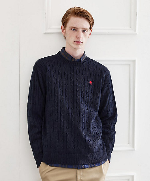 LIMITED】ワンポイント刺繍ケーブルニット