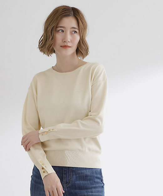 ON／OFF毎日使える！袖口ボタンドロップショルダーニット