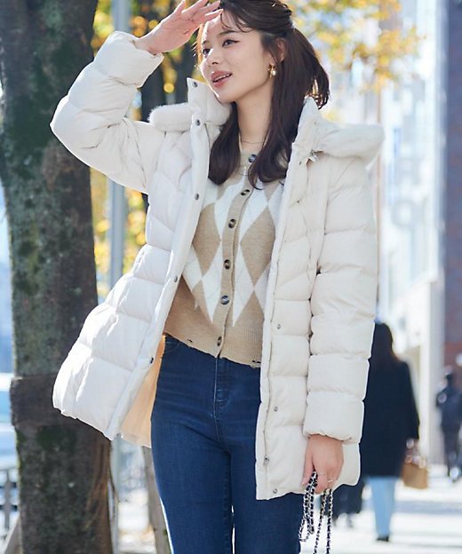 2WAY・ベルト付き】フードフェイクファー ミドル丈ダウンコート