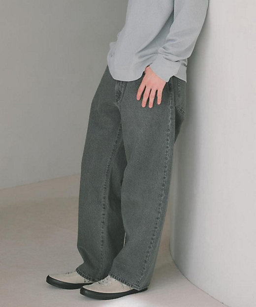 半歩先のオシャレ】デニムカーブパンツ セットアップ可／洗濯機OK