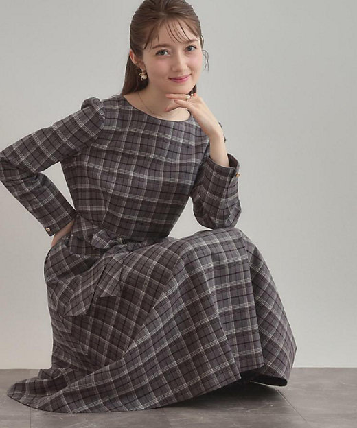 大人可愛い・微起毛】先染めチェック柄フィット＆フレアワンピース