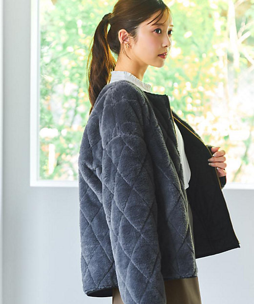 リバーシブル キルティングファーブルゾン【洗濯機OK