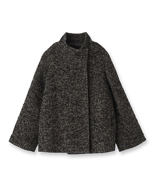 エレガント／ミディアウター】ミックスヘリンボンコート