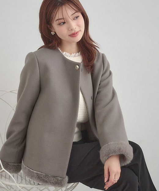 大人レディ・フェイクファー取り外し可能】ケープ風ショートコート